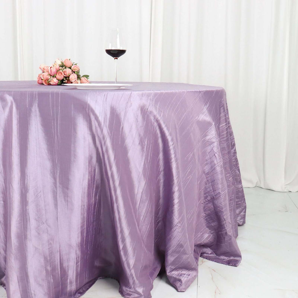 Taffeta 132" Round Tablecloth Violet Amethyst - Seamless Accordion Crinkle Table Cover