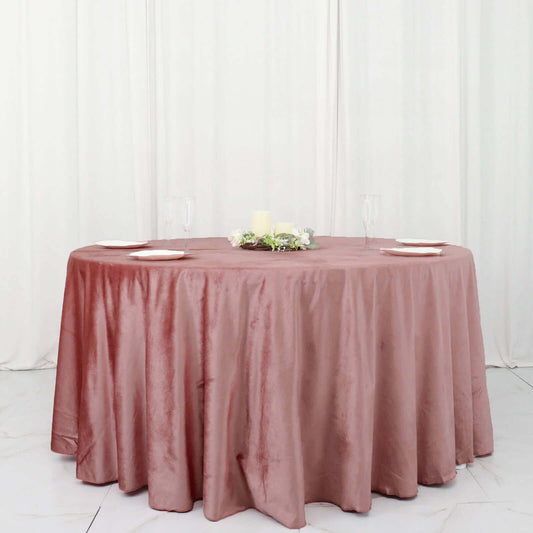 Premium Velvet 120" Round Tablecloth Dusty Rose - Reusable Soft & Seamless Table Cover - Bell Racket Store