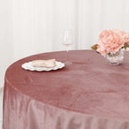 Premium Velvet 120" Round Tablecloth Dusty Rose - Reusable Soft & Seamless Table Cover - Bell Racket Store