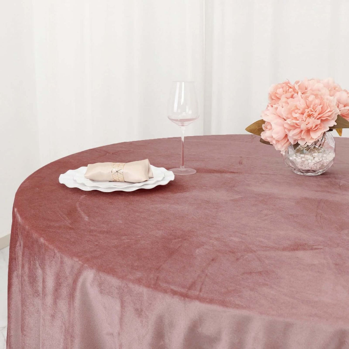 Premium Velvet 120" Round Tablecloth Dusty Rose - Reusable Soft & Seamless Table Cover - Bell Racket Store