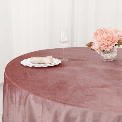 Premium Velvet 120" Round Tablecloth Dusty Rose - Reusable Soft & Seamless Table Cover - Bell Racket Store