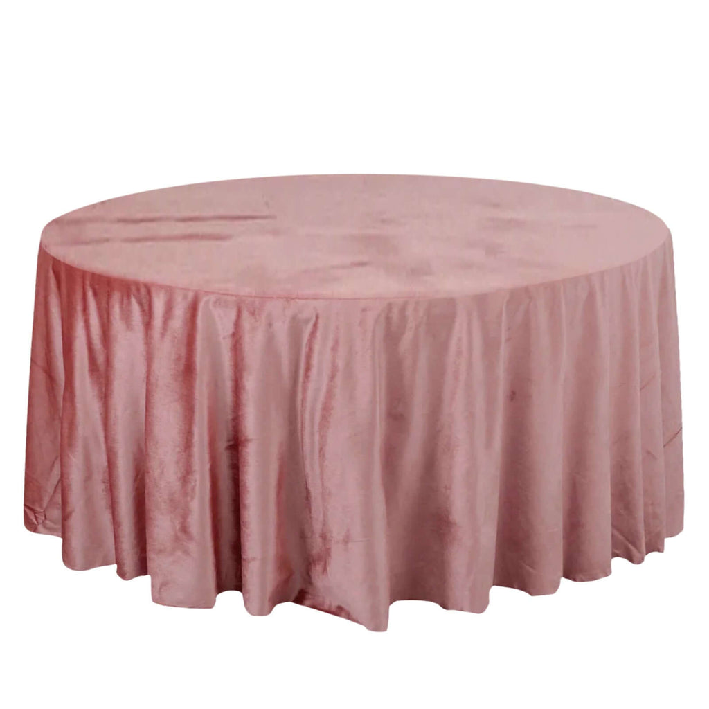 Premium Velvet 120" Round Tablecloth Dusty Rose - Reusable Soft & Seamless Table Cover - Bell Racket Store