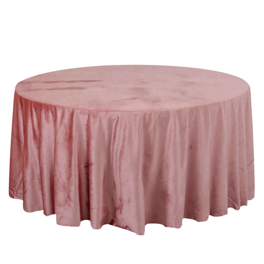 Premium Velvet 120" Round Tablecloth Dusty Rose - Reusable Soft & Seamless Table Cover - Bell Racket Store