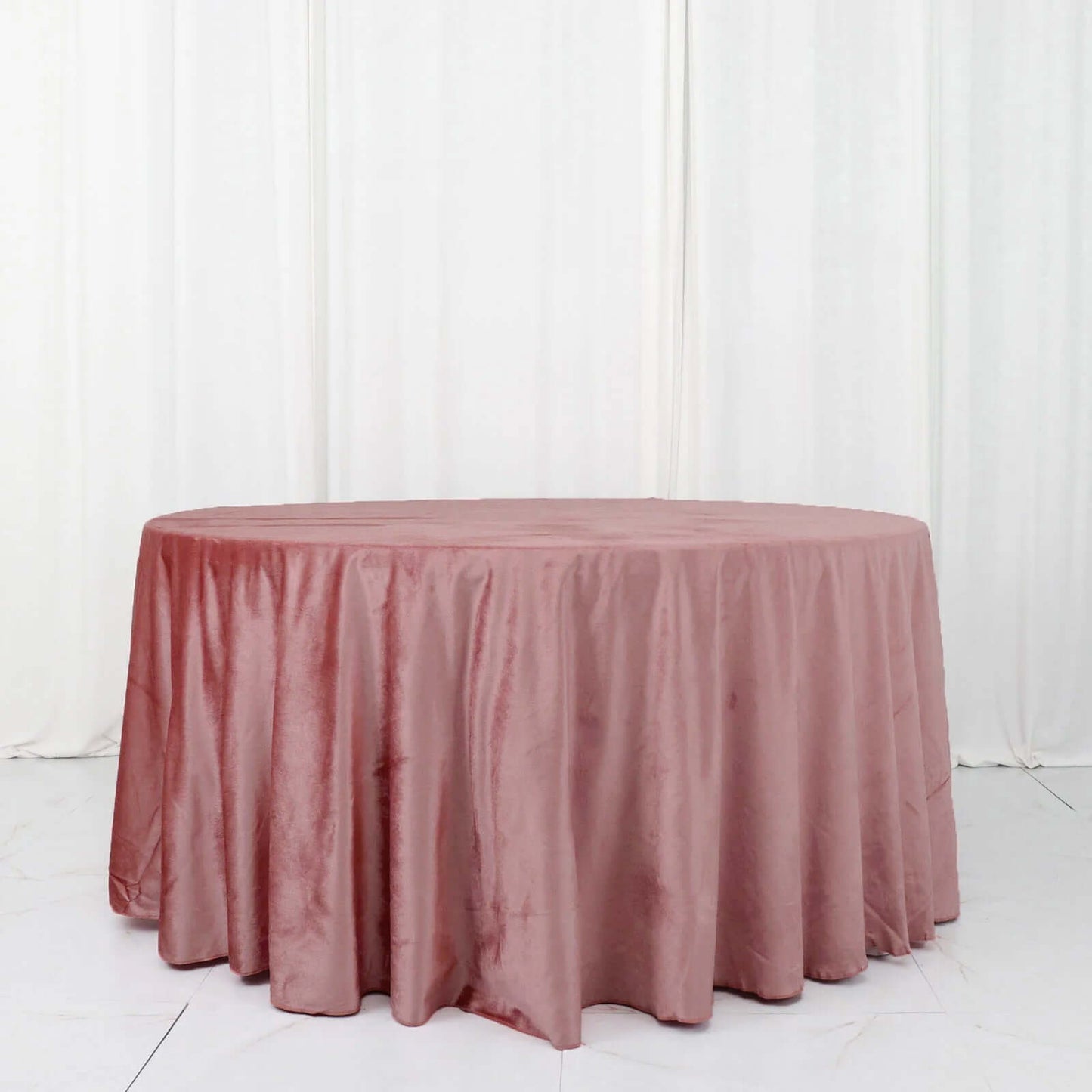 Premium Velvet 120" Round Tablecloth Dusty Rose - Reusable Soft & Seamless Table Cover - Bell Racket Store
