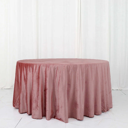 Premium Velvet 120" Round Tablecloth Dusty Rose - Reusable Soft & Seamless Table Cover - Bell Racket Store