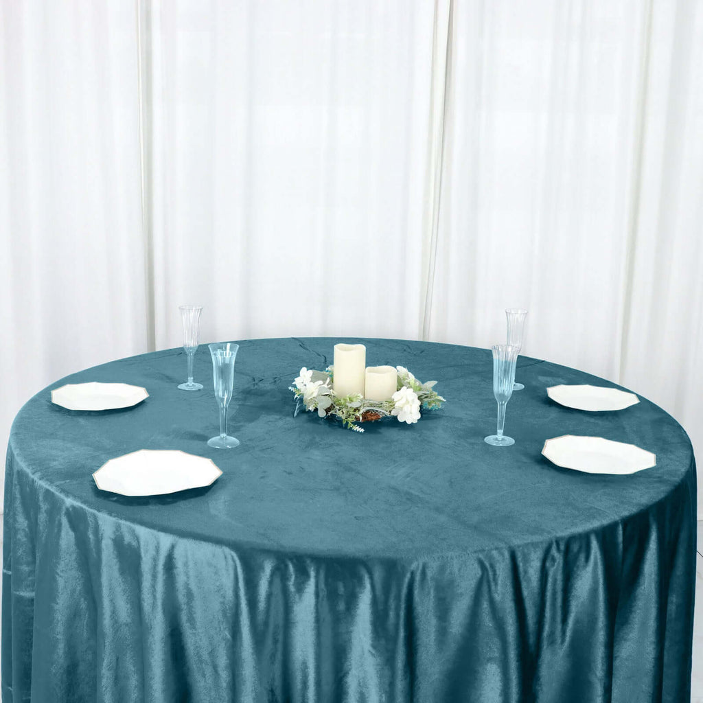 Premium Velvet 120" Round Tablecloth Peacock Teal - Reusable Soft & Seamless Table Cover - Bell Racket Store