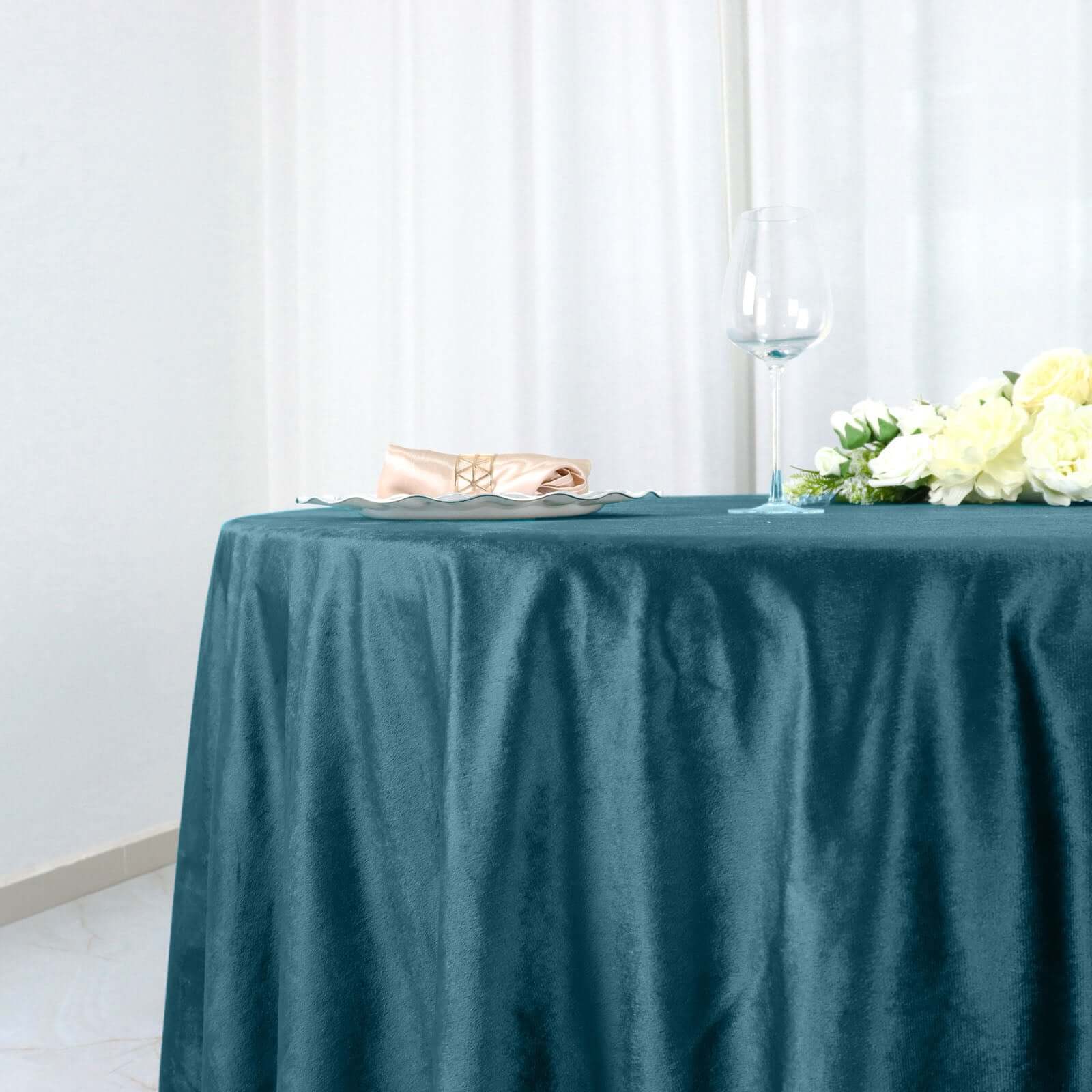 Premium Velvet 120" Round Tablecloth Peacock Teal - Reusable Soft & Seamless Table Cover - Bell Racket Store