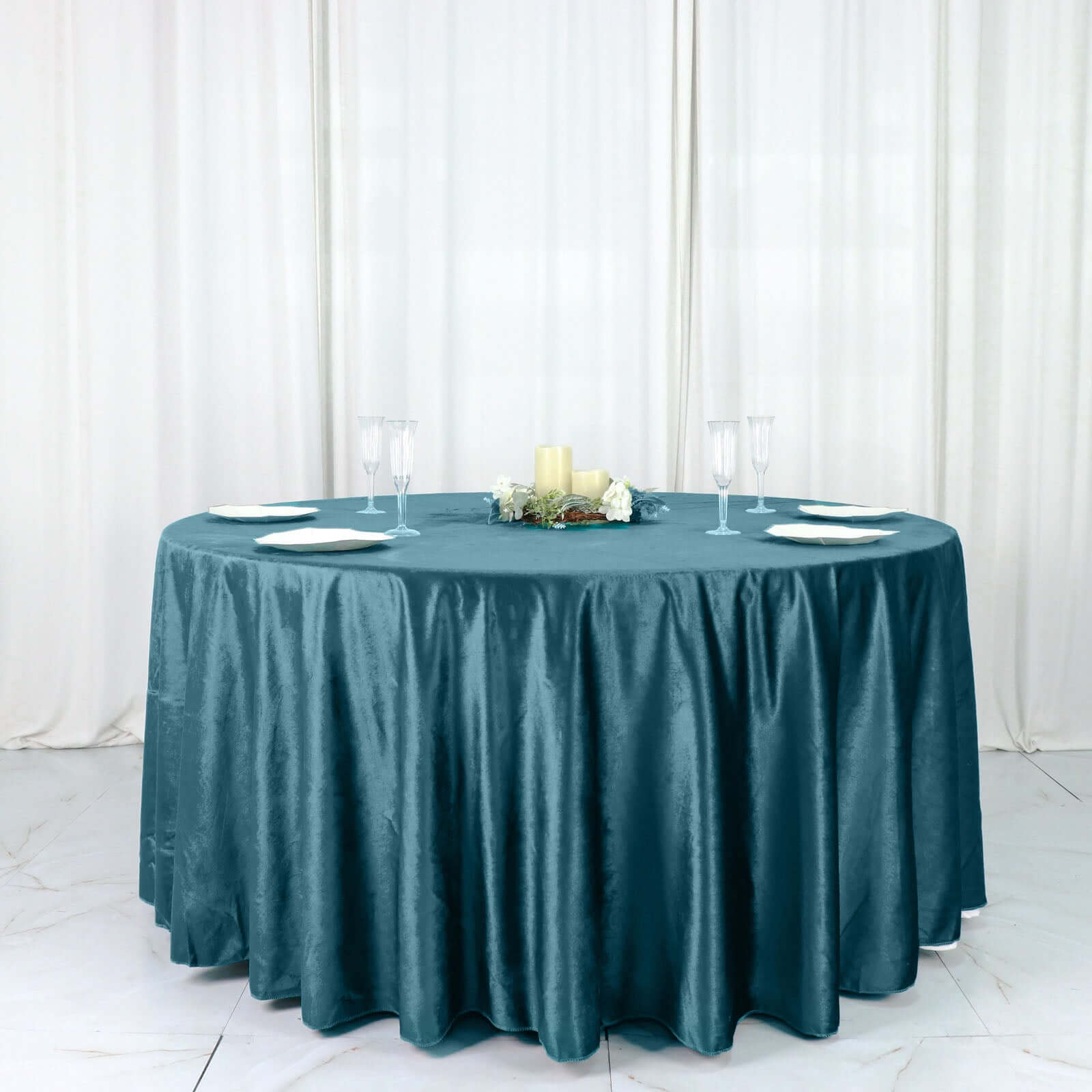 Premium Velvet 120" Round Tablecloth Peacock Teal - Reusable Soft & Seamless Table Cover - Bell Racket Store