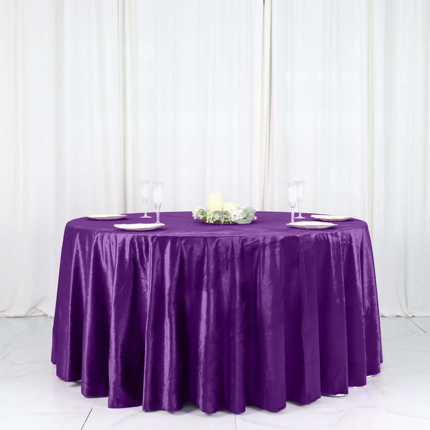 Premium Velvet 120" Round Tablecloth Purple - Reusable Soft & Seamless Table Cover - Bell Racket Store