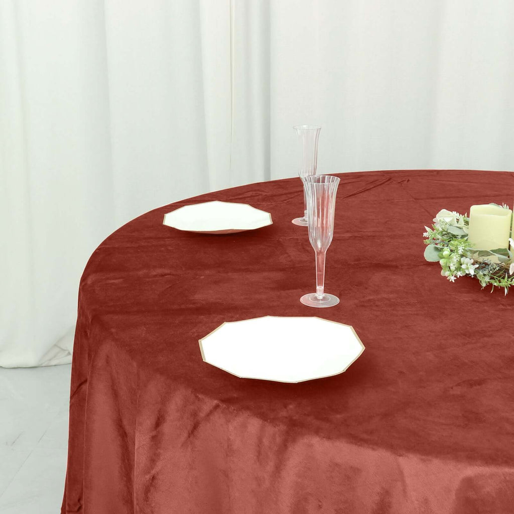Premium Velvet 120" Round Tablecloth Terracotta (Rust) - Reusable Soft & Seamless Table Cover - Bell Racket Store
