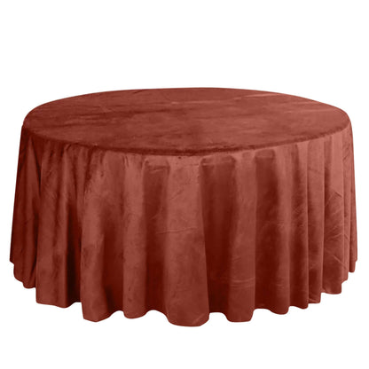 Premium Velvet 120" Round Tablecloth Terracotta (Rust) - Reusable Soft & Seamless Table Cover - Bell Racket Store