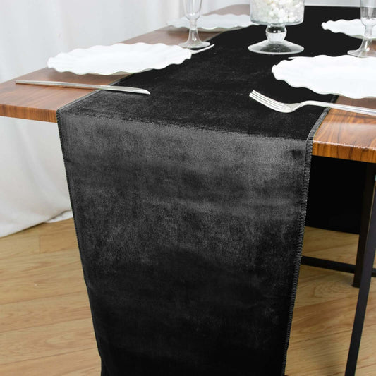 Premium Velvet 12"x108" Table Runner Black - Sheen Finish Reusable Table Decor