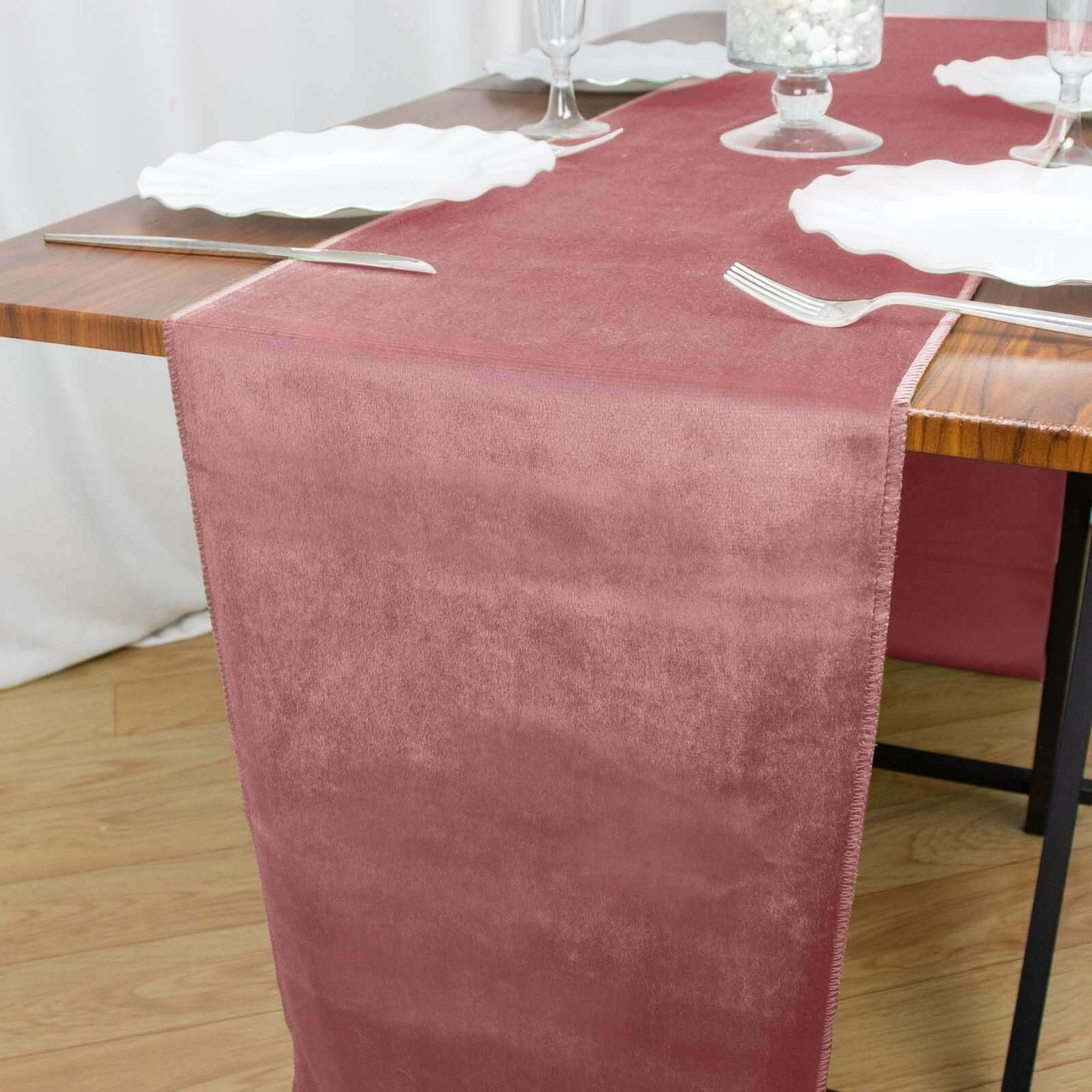 Premium Velvet 12"x108" Table Runner Dusty Rose - Sheen Finish Reusable Table Decor - Bell Racket Store