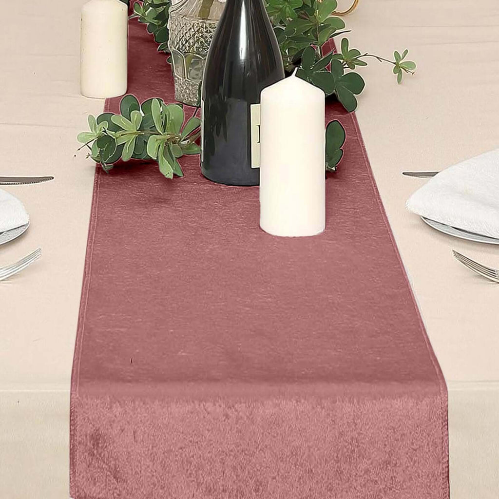 Premium Velvet 12"x108" Table Runner Dusty Rose - Sheen Finish Reusable Table Decor - Bell Racket Store