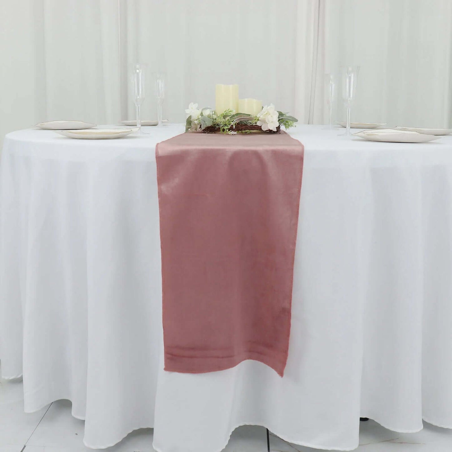 Premium Velvet 12"x108" Table Runner Dusty Rose - Sheen Finish Reusable Table Decor - Bell Racket Store