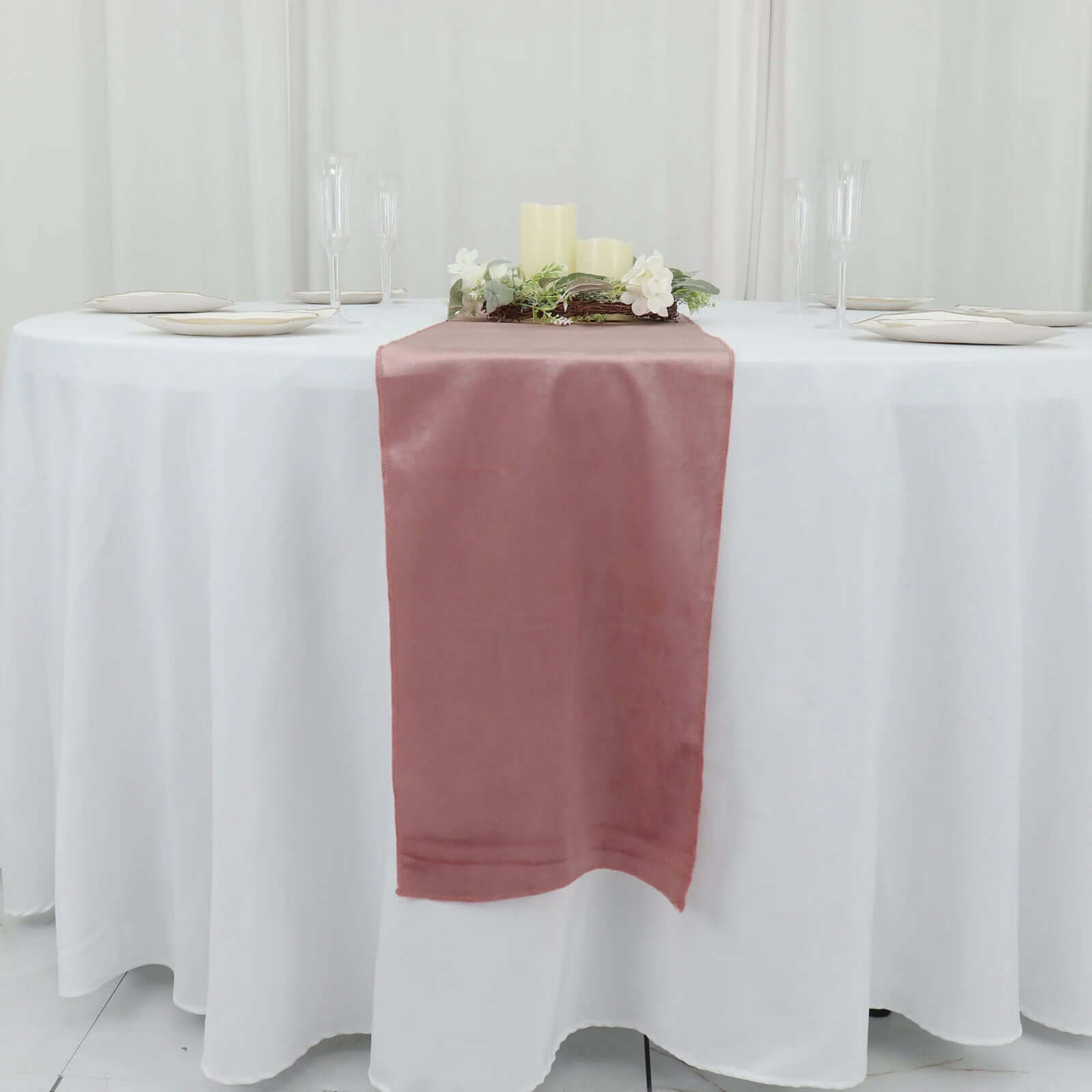 Premium Velvet 12"x108" Table Runner Dusty Rose - Sheen Finish Reusable Table Decor - Bell Racket Store