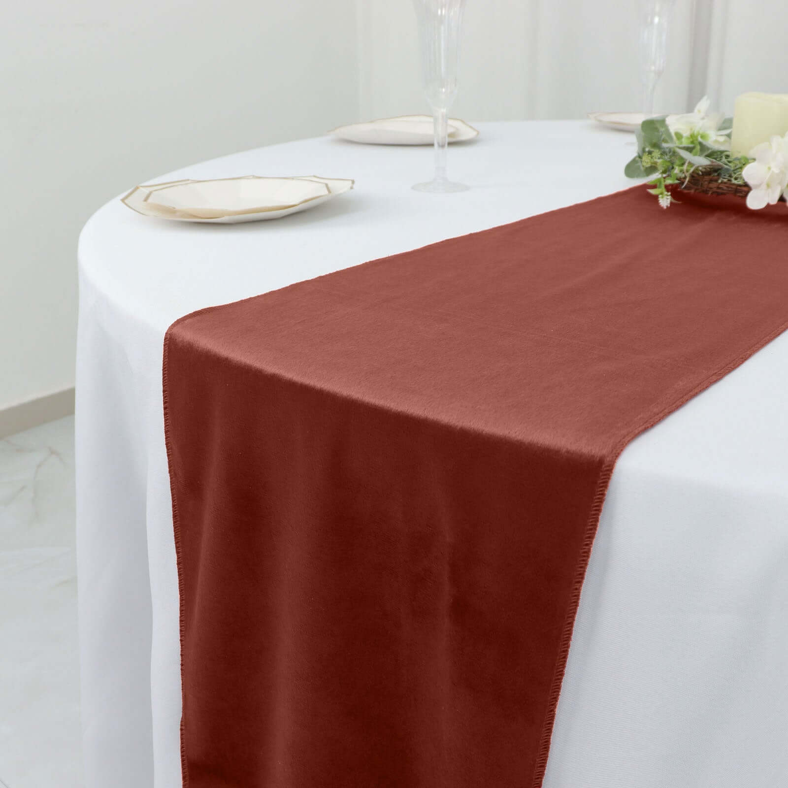 Premium Velvet 12"x108" Table Runner Terracotta (Rust) - Sheen Finish Reusable Table Decor - Bell Racket Store