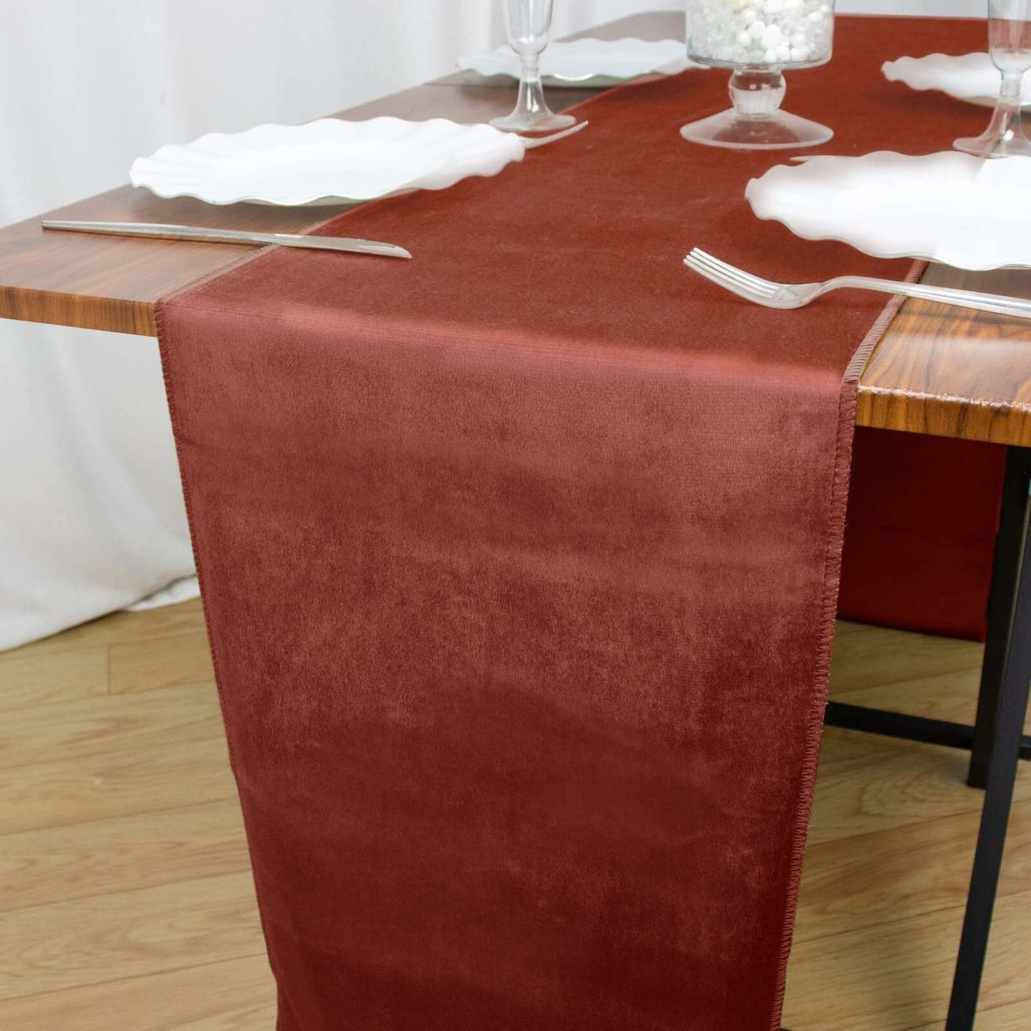Premium Velvet 12"x108" Table Runner Terracotta (Rust) - Sheen Finish Reusable Table Decor - Bell Racket Store