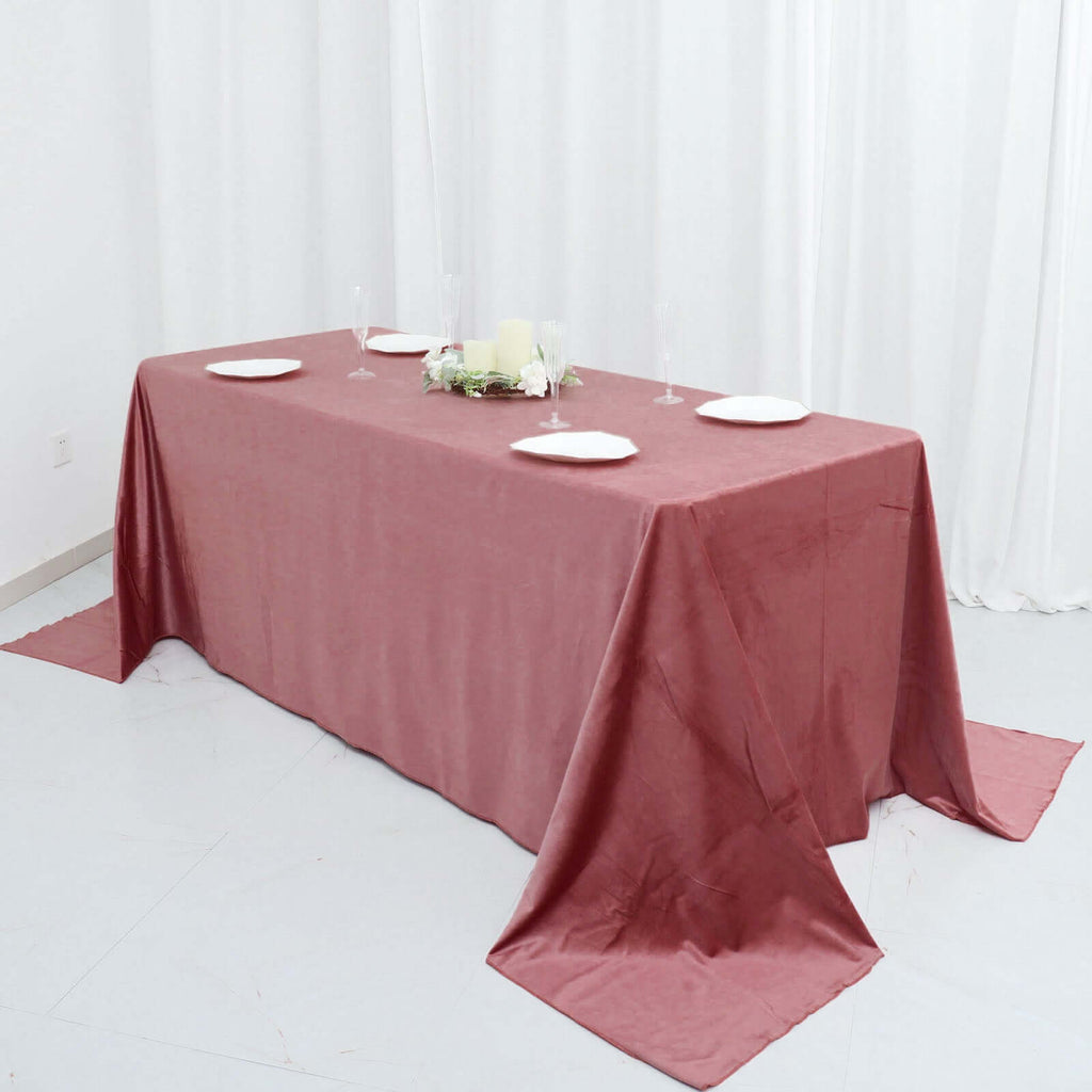 Premium Velvet 90"x132" Rectangle Tablecloth Dusty Rose - Reusable Soft & Seamless Table Cover - Bell Racket Store