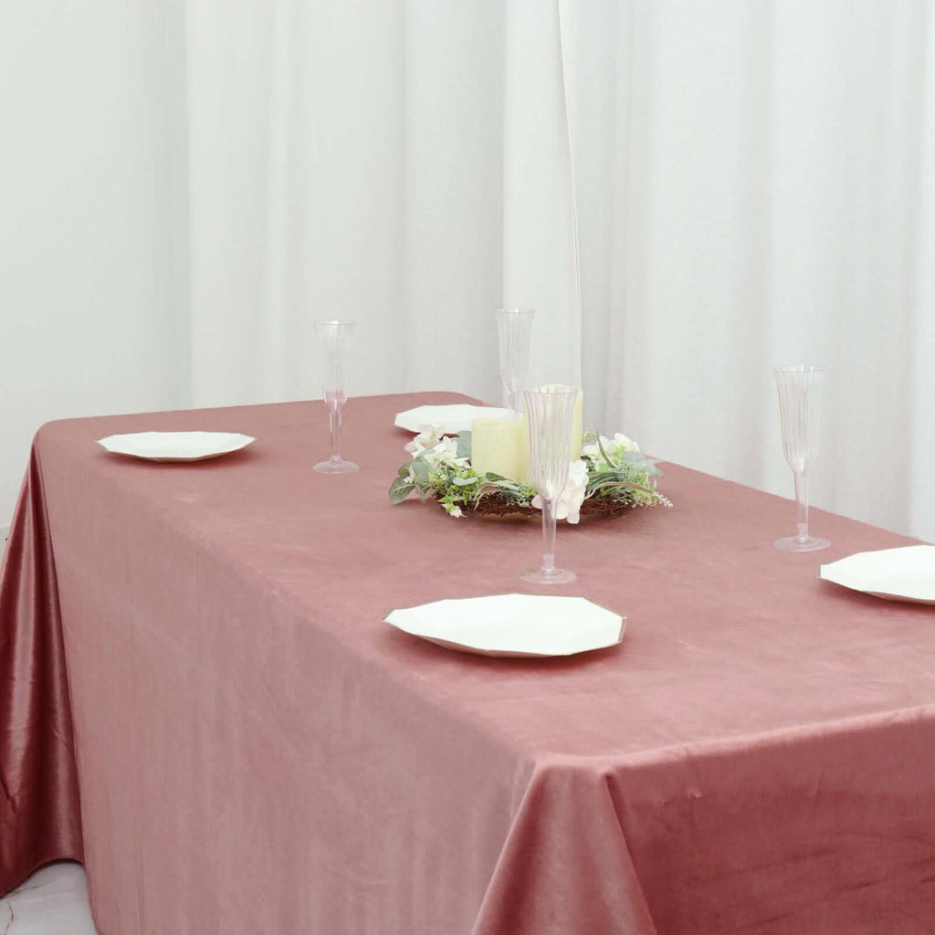 Premium Velvet 90"x132" Rectangle Tablecloth Dusty Rose - Reusable Soft & Seamless Table Cover - Bell Racket Store