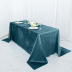 Premium Velvet 90"x132" Rectangle Tablecloth Peacock Teal - Reusable Soft & Seamless Table Cover - Bell Racket Store