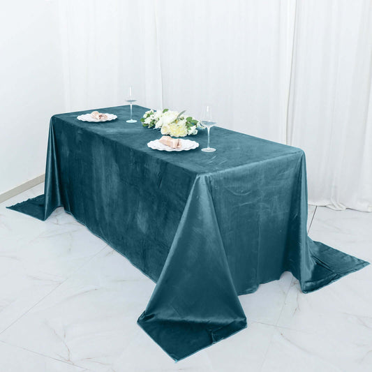 Premium Velvet 90"x132" Rectangle Tablecloth Peacock Teal - Reusable Soft & Seamless Table Cover - Bell Racket Store