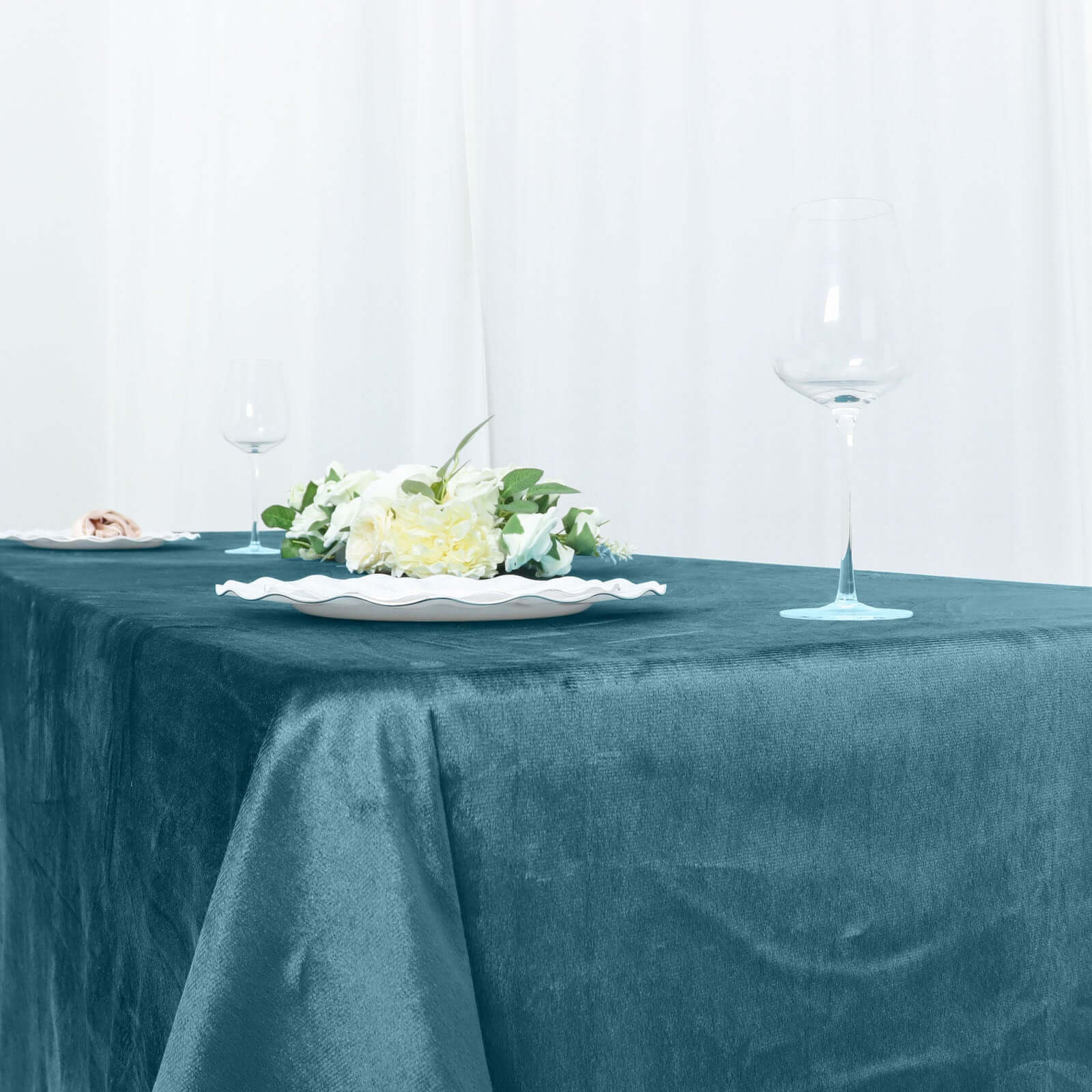 Premium Velvet 90"x132" Rectangle Tablecloth Peacock Teal - Reusable Soft & Seamless Table Cover - Bell Racket Store