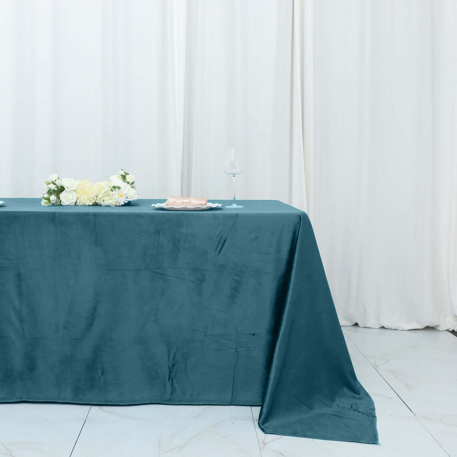 Premium Velvet 90"x132" Rectangle Tablecloth Peacock Teal - Reusable Soft & Seamless Table Cover - Bell Racket Store