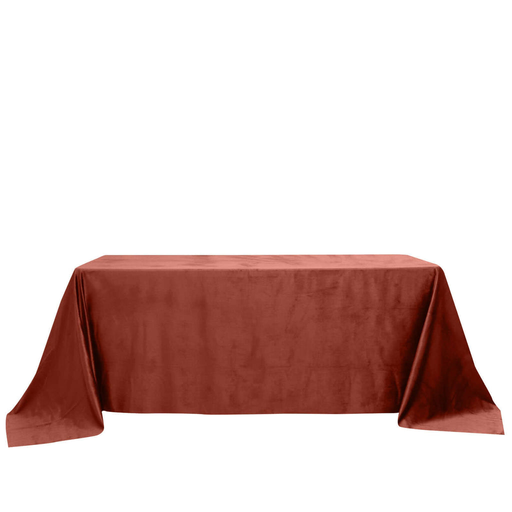 Premium Velvet 90"x132" Rectangle Tablecloth Terracotta (Rust) - Reusable Soft & Seamless Table Cover - Bell Racket Store