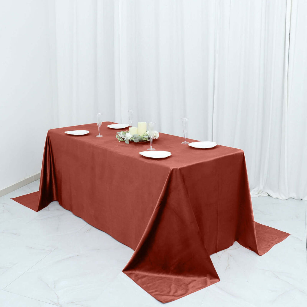 Premium Velvet 90"x132" Rectangle Tablecloth Terracotta (Rust) - Reusable Soft & Seamless Table Cover - Bell Racket Store