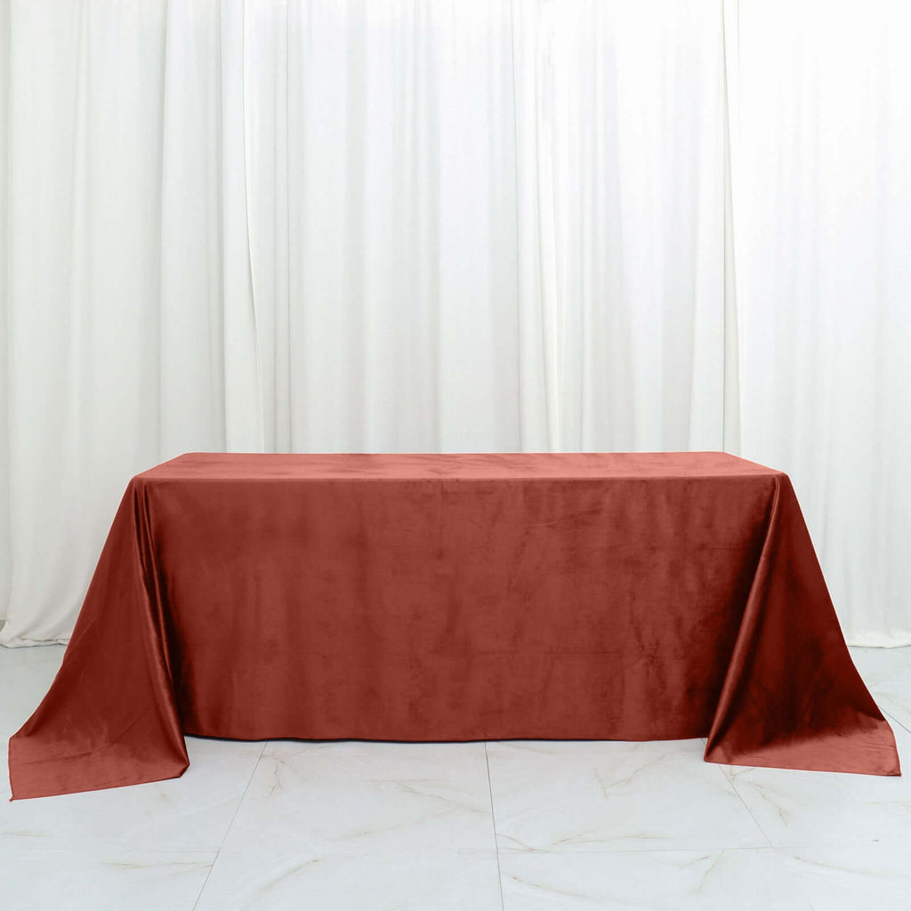 Premium Velvet 90"x132" Rectangle Tablecloth Terracotta (Rust) - Reusable Soft & Seamless Table Cover - Bell Racket Store