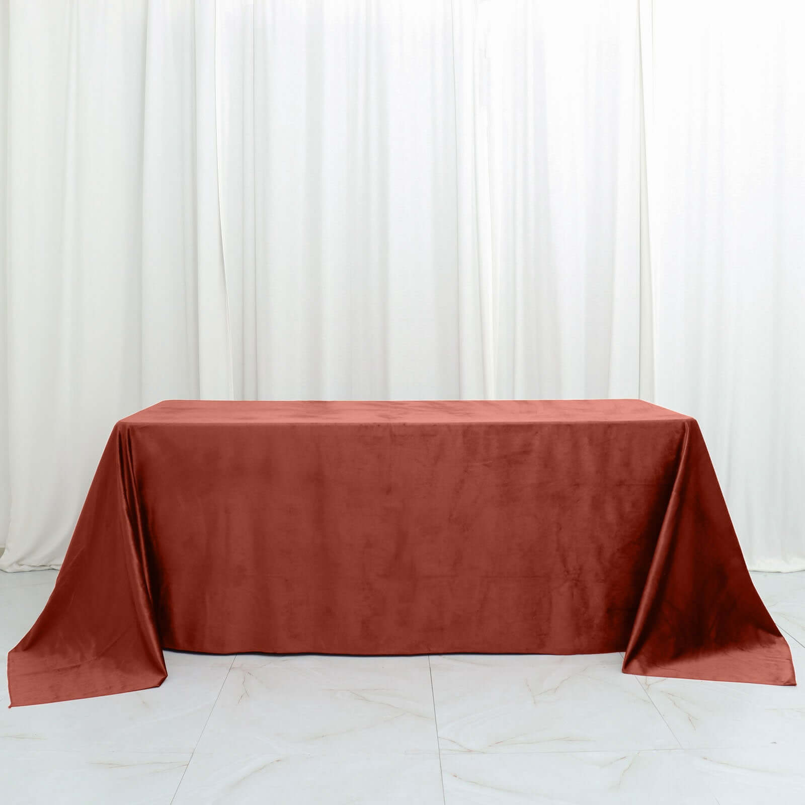 Premium Velvet 90"x132" Rectangle Tablecloth Terracotta (Rust) - Reusable Soft & Seamless Table Cover - Bell Racket Store