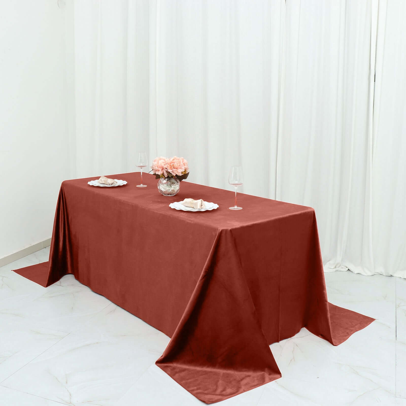 Premium Velvet 90"x132" Rectangle Tablecloth Terracotta (Rust) - Reusable Soft & Seamless Table Cover - Bell Racket Store