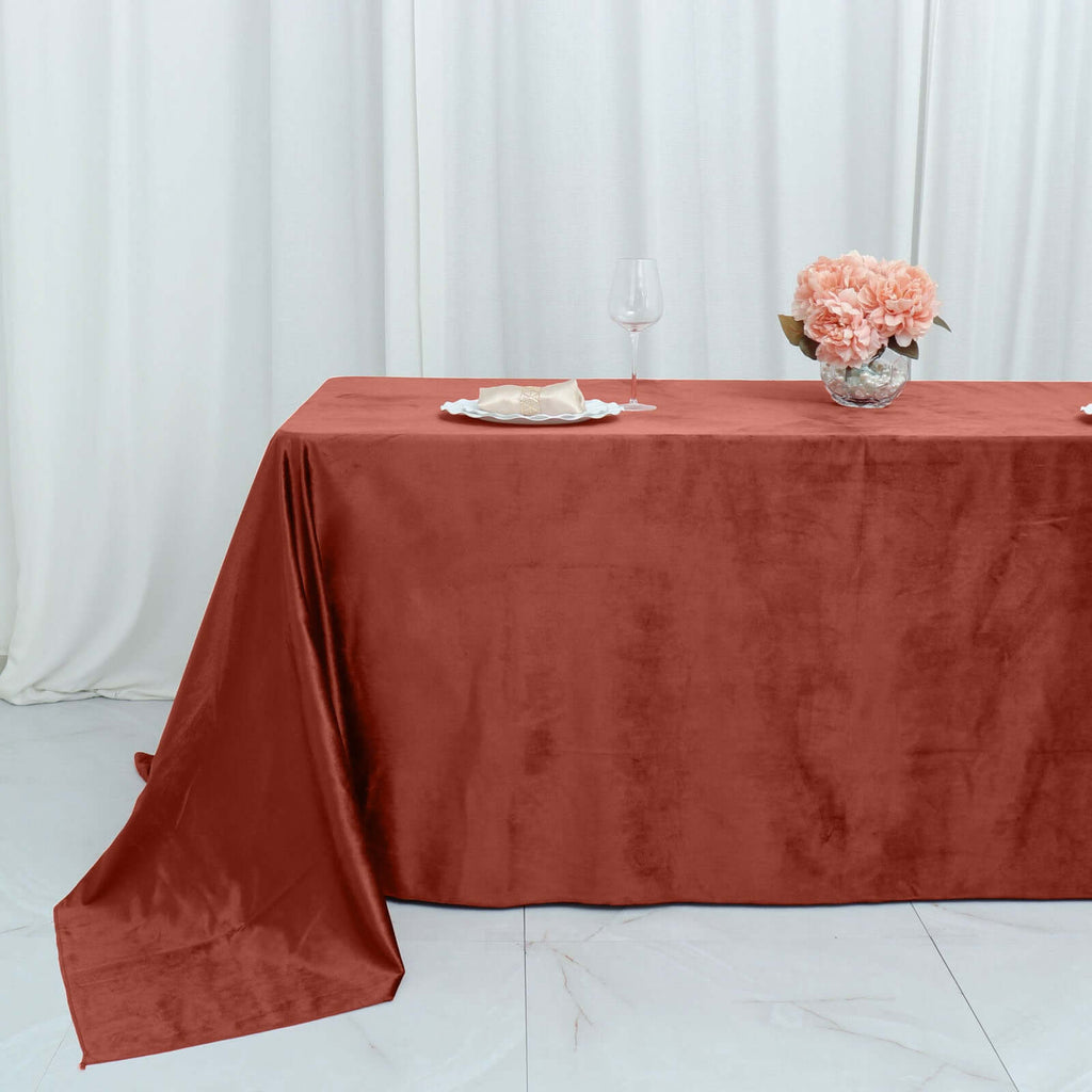 Premium Velvet 90"x132" Rectangle Tablecloth Terracotta (Rust) - Reusable Soft & Seamless Table Cover - Bell Racket Store
