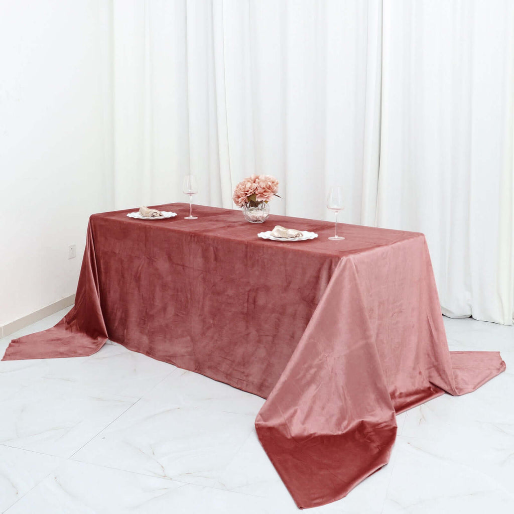 Premium Velvet 90"x156" Rectangle Tablecloth Dusty Rose - Reusable Soft & Seamless Table Cover - Bell Racket Store