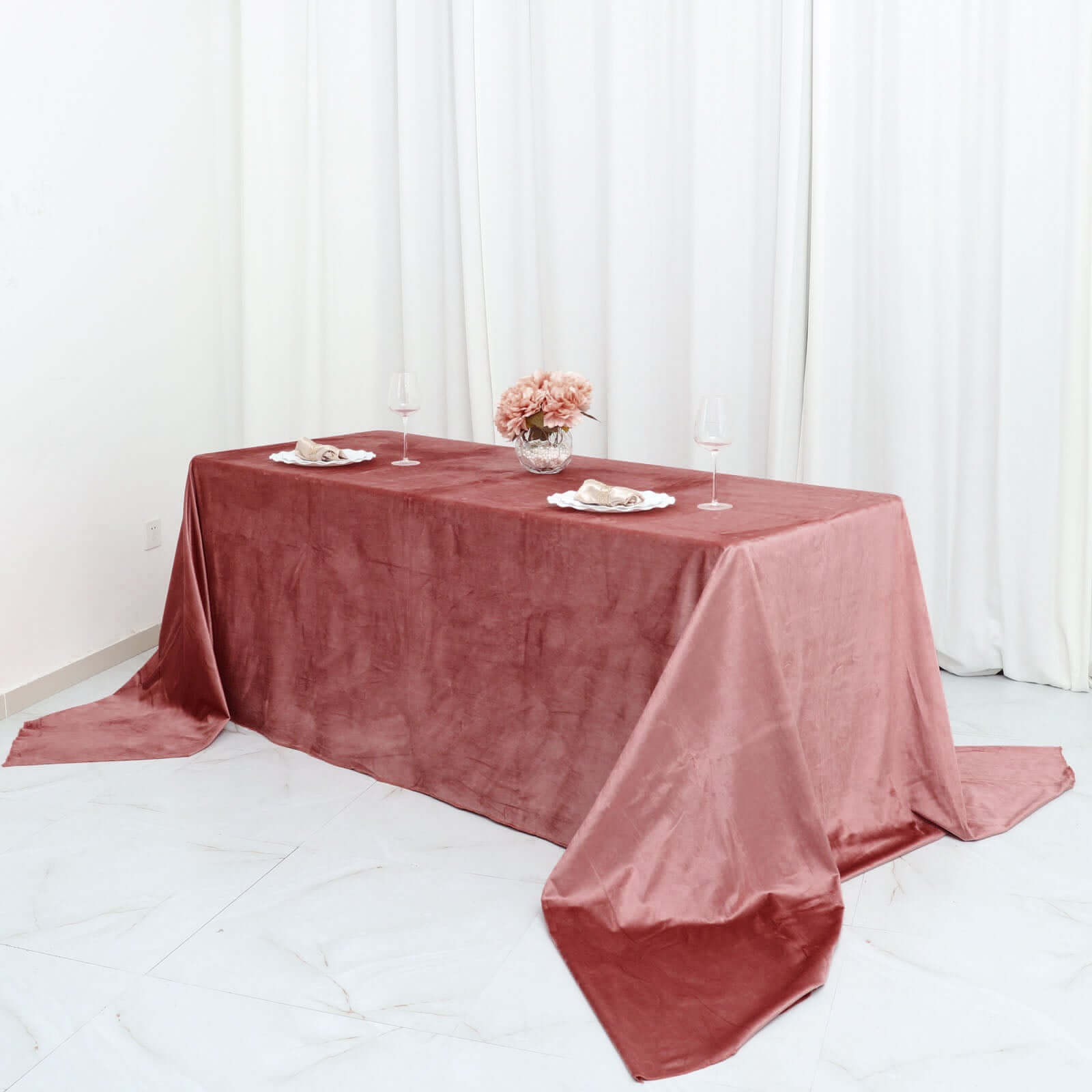 Premium Velvet 90"x156" Rectangle Tablecloth Dusty Rose - Reusable Soft & Seamless Table Cover - Bell Racket Store