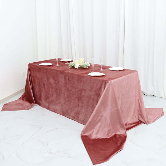 Premium Velvet 90"x156" Rectangle Tablecloth Dusty Rose - Reusable Soft & Seamless Table Cover - Bell Racket Store