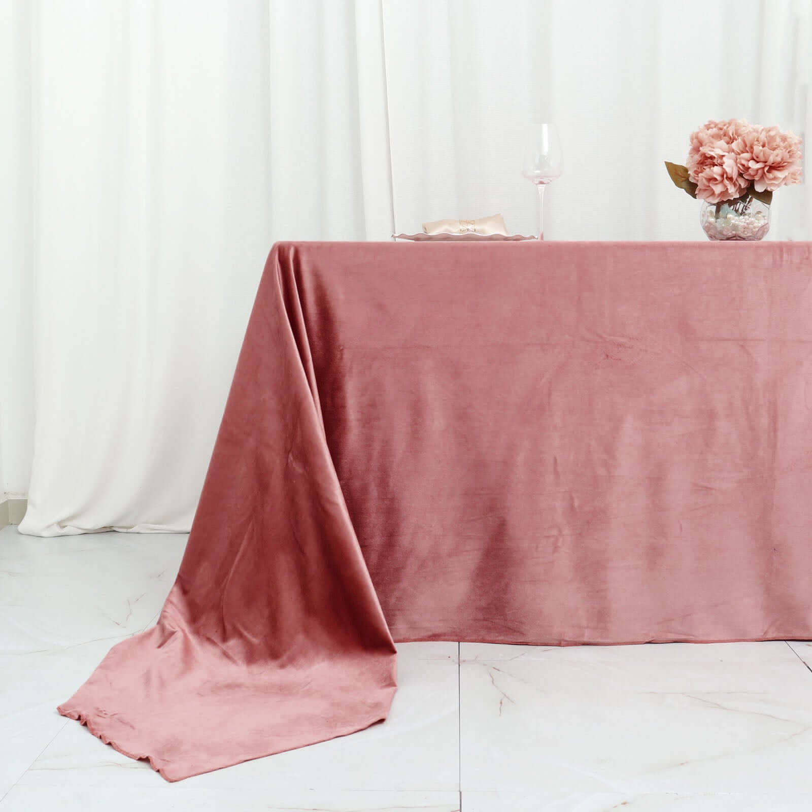 Premium Velvet 90"x156" Rectangle Tablecloth Dusty Rose - Reusable Soft & Seamless Table Cover - Bell Racket Store