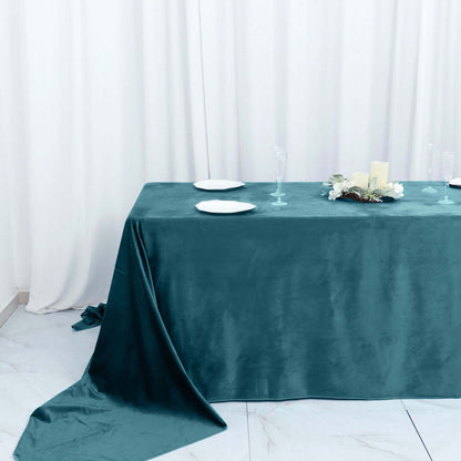 Premium Velvet 90"x156" Rectangle Tablecloth Peacock Teal - Reusable Soft & Seamless Table Cover - Bell Racket Store