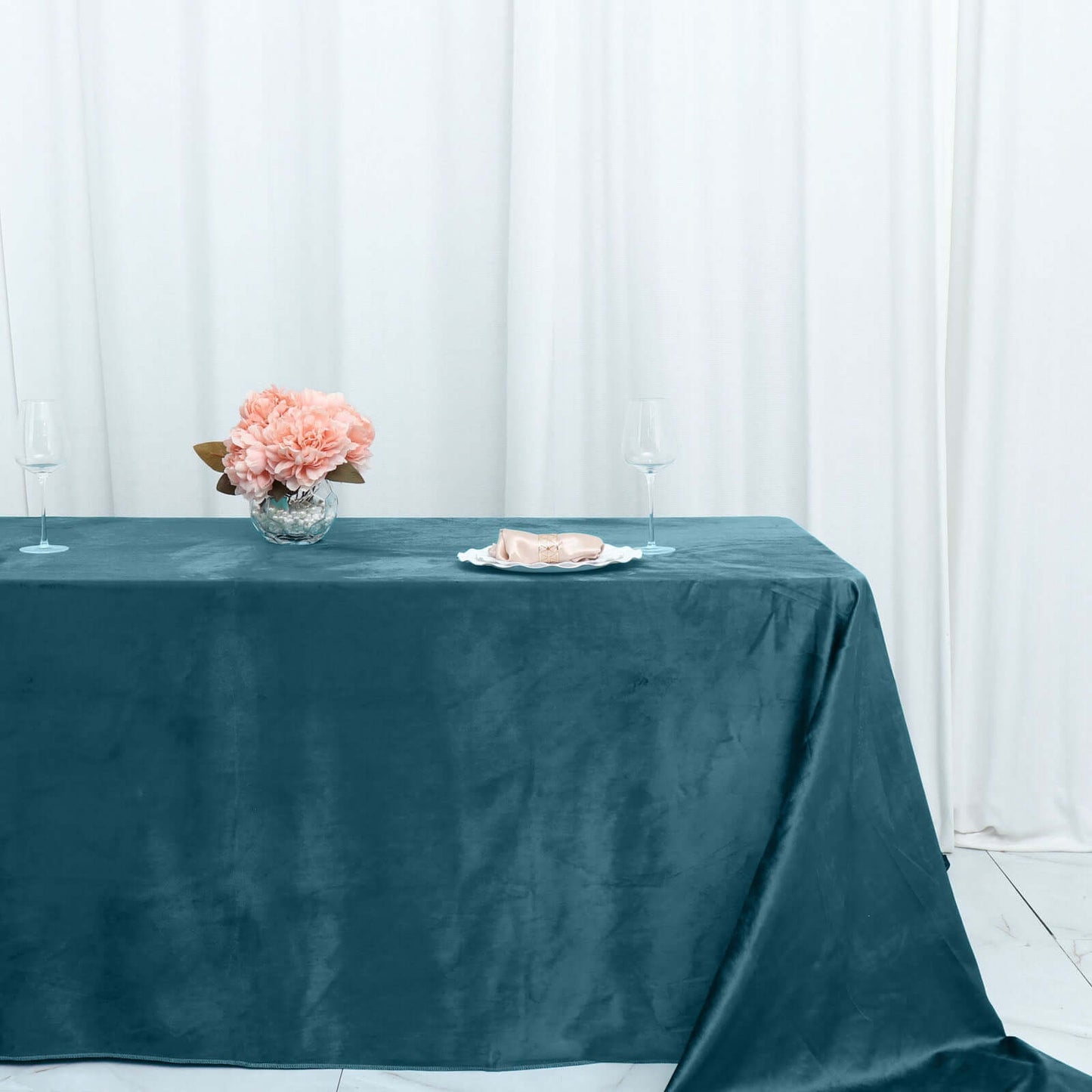 Premium Velvet 90"x156" Rectangle Tablecloth Peacock Teal - Reusable Soft & Seamless Table Cover - Bell Racket Store