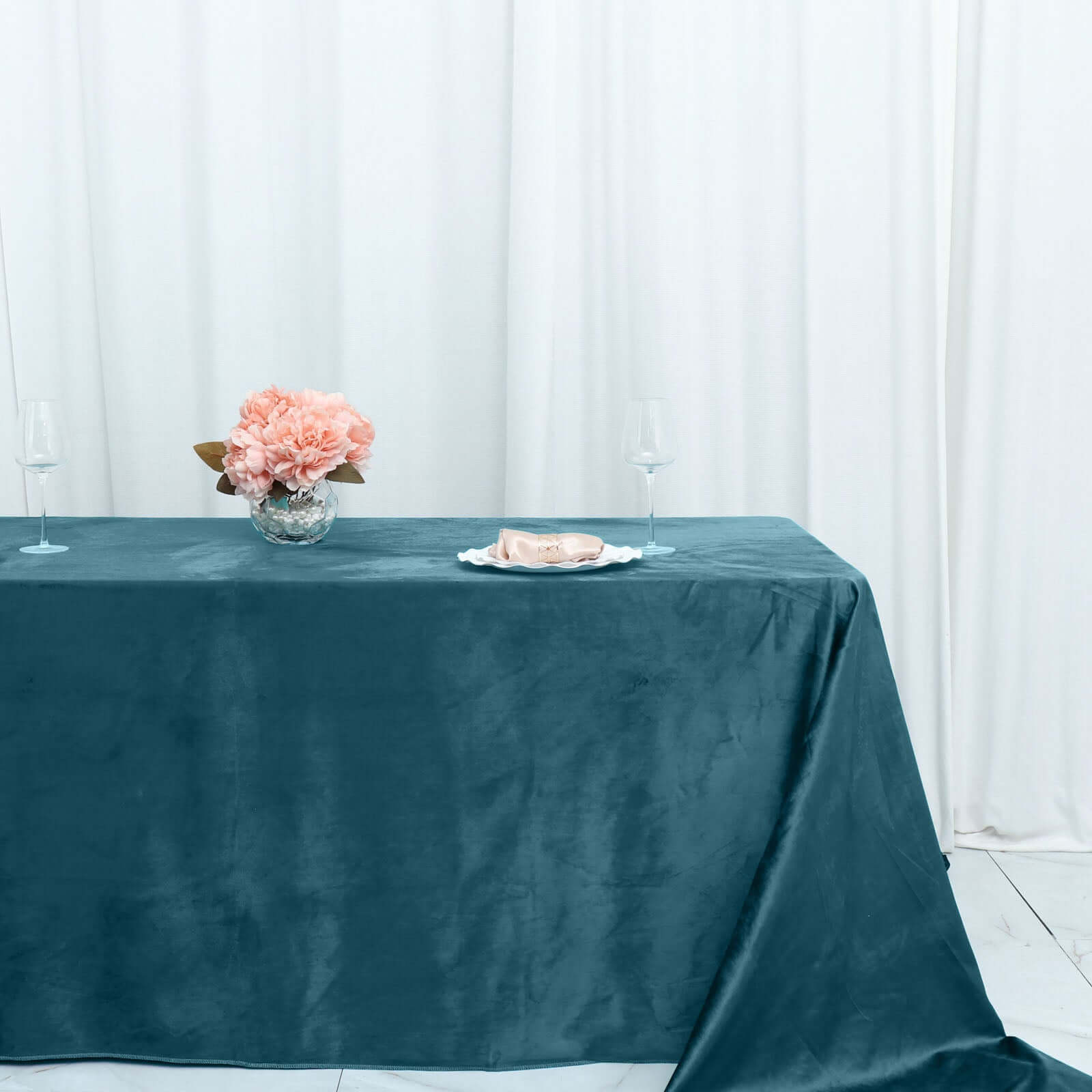 Premium Velvet 90"x156" Rectangle Tablecloth Peacock Teal - Reusable Soft & Seamless Table Cover - Bell Racket Store