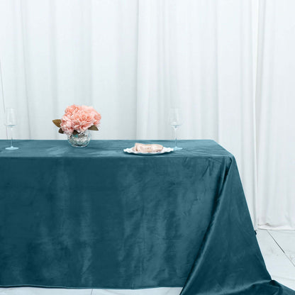 Premium Velvet 90"x156" Rectangle Tablecloth Peacock Teal - Reusable Soft & Seamless Table Cover - Bell Racket Store