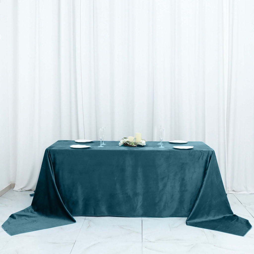 Premium Velvet 90"x156" Rectangle Tablecloth Peacock Teal - Reusable Soft & Seamless Table Cover - Bell Racket Store