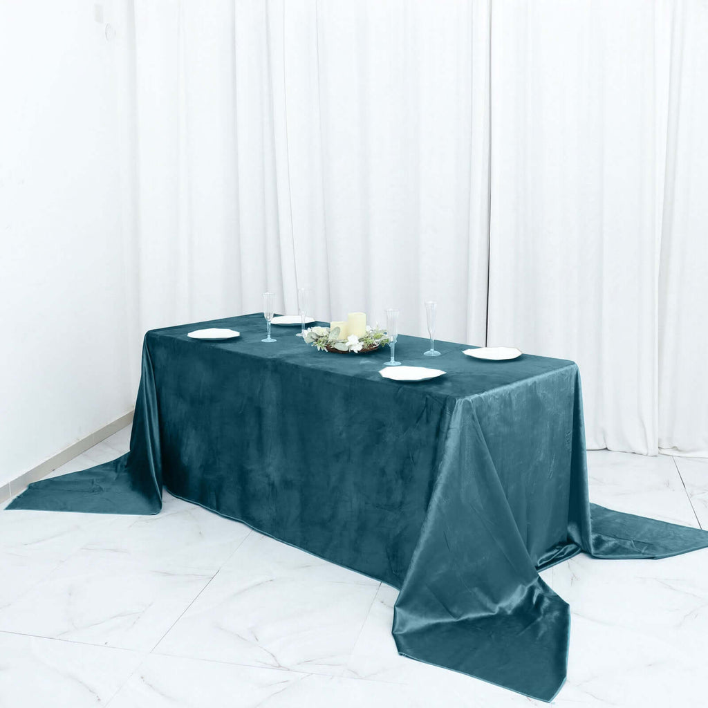 Premium Velvet 90"x156" Rectangle Tablecloth Peacock Teal - Reusable Soft & Seamless Table Cover - Bell Racket Store