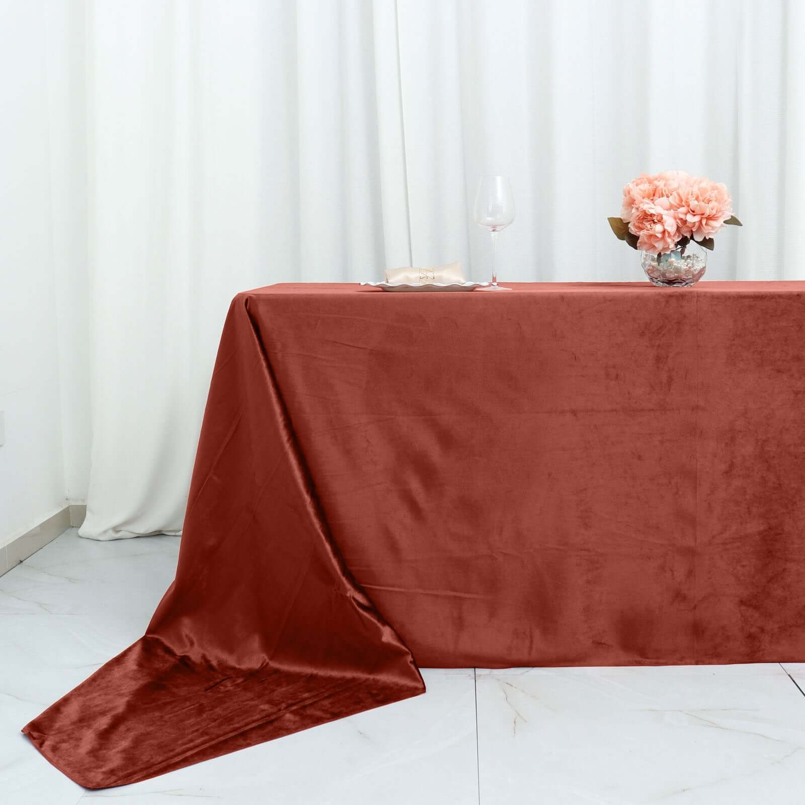Premium Velvet 90"x156" Rectangle Tablecloth Terracotta (Rust) - Reusable Soft & Seamless Table Cover - Bell Racket Store