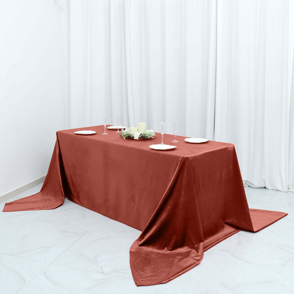 Premium Velvet 90"x156" Rectangle Tablecloth Terracotta (Rust) - Reusable Soft & Seamless Table Cover - Bell Racket Store