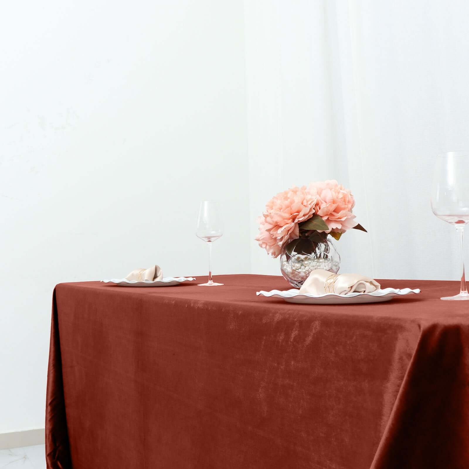 Premium Velvet 90"x156" Rectangle Tablecloth Terracotta (Rust) - Reusable Soft & Seamless Table Cover - Bell Racket Store