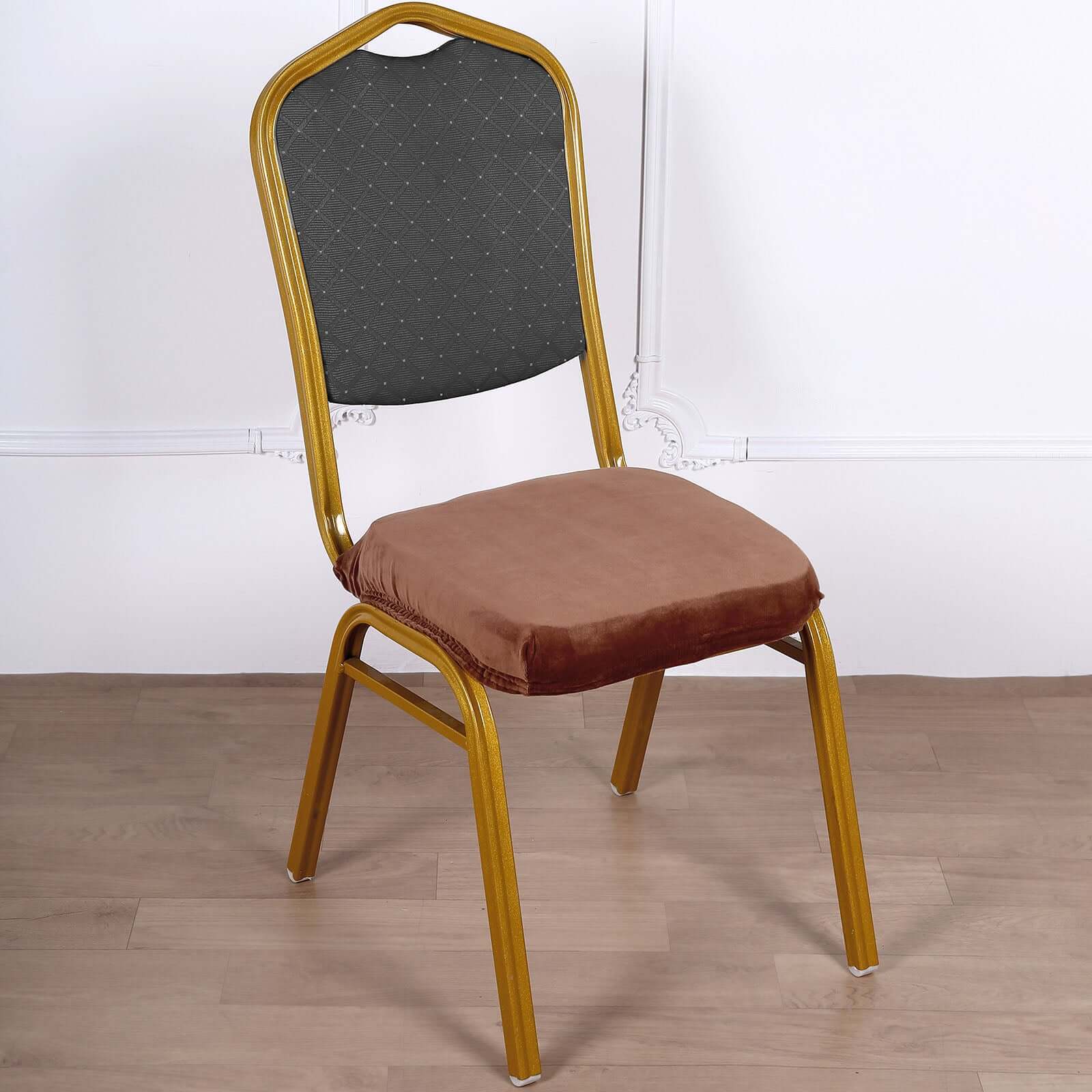 Velvet Chair Cushion Protector Stretch with Tie for Dining Chairs Copper - Durable Cover for Formal Gatherings