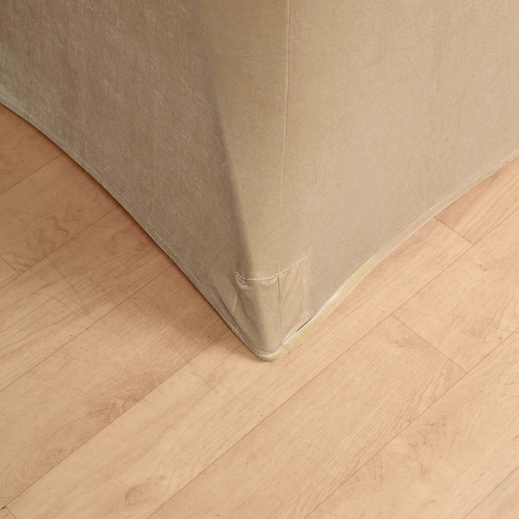 Premium Velvet Spandex 30" Round Cocktail Table Cover Champagne - Smooth Fitted Design with Foot Pockets - Bell Racket Store