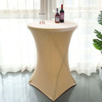 Premium Velvet Spandex 30" Round Cocktail Table Cover Champagne - Smooth Fitted Design with Foot Pockets - Bell Racket Store
